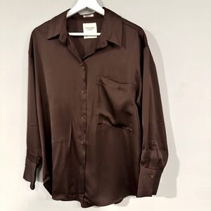 Abercrombie Long Sleeve Satin Button Up Shirt | Brown